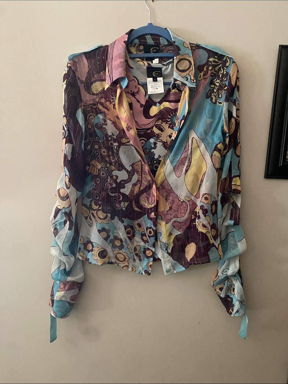 Just Cavalli Multicolor Abstract Print Button-Down Silk Blouse & tank